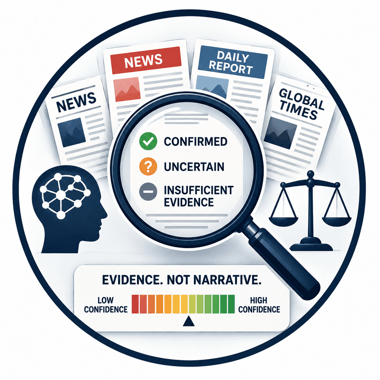 News sources compared for confidence, uncertainty, and evidence quality.