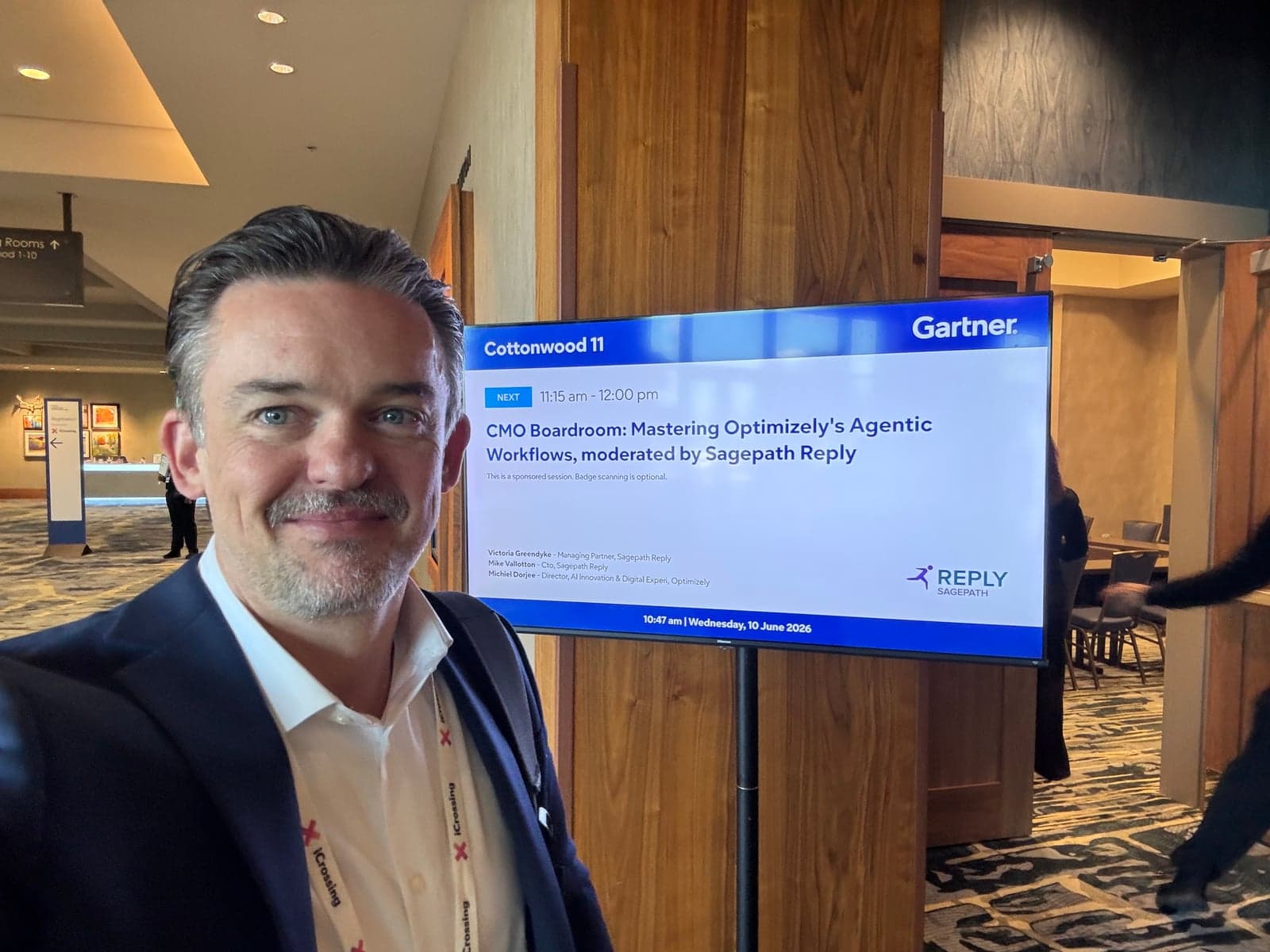 Mike Vallotton beside the CMO Boardroom session sign at the 2026 Gartner Marketing Symposium/Xpo.